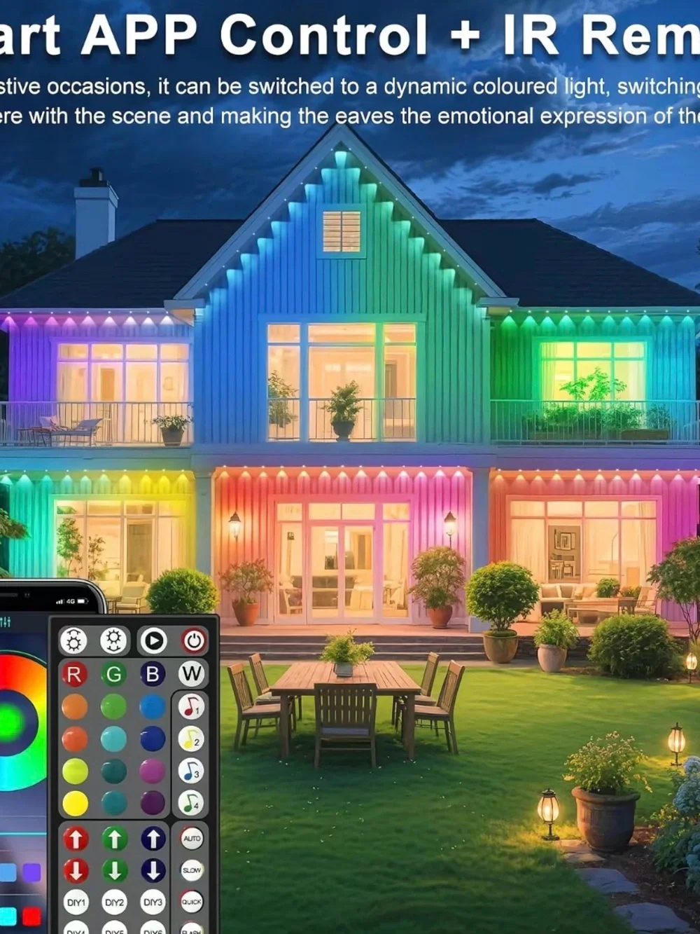 300FT LED Eaves Lights for Home - Multicolor Outdoor Accent Lighting